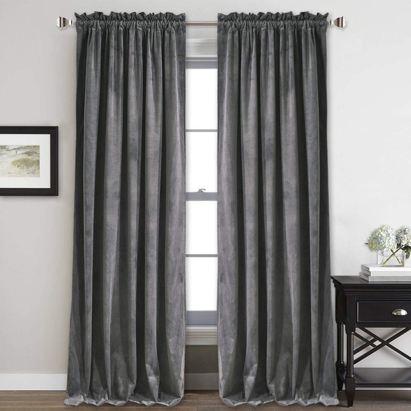 StangH Velvet Curtains 108 inches Long - Heavy-Duty Blackout Velvet Drapes Heat & Chill Resistant Window Panels for Villa/Patio Door, Grey, 52 by 108-inches, 2 Pcs - Image 1